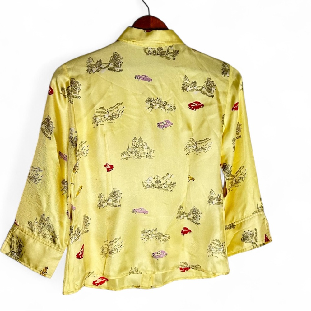 Vintage Y2K Odille Silk Blouse Anthropologie Yellow Toile Lip Print Size 6 - Picture 4 of 5